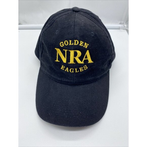NRA Golden Eagles Black Baseball Cap Hat Hook Loop Adjustable - Picture 7 of 7